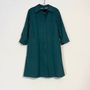 TOWNE LONDON FOG Vintage Long Green Trench Coat Jacket Zip Out Lining 6 Petite
